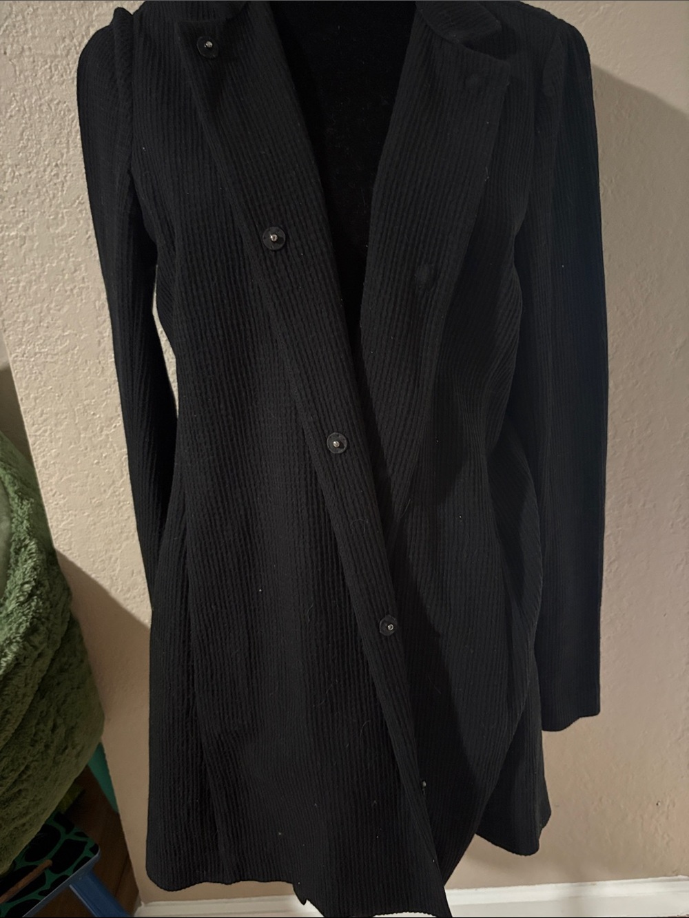 Eileen Fisher Black Ribbed Long Button Blazer